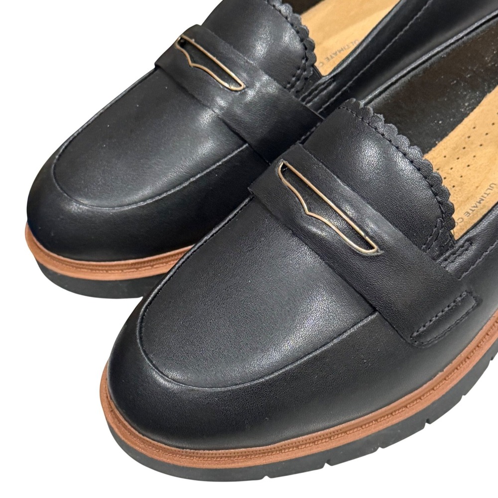Clarks Westlynn Glow Loafers Womens Size 7 Black Leather Preppy Dark Academia - Picture 6 of 13